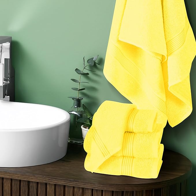 Elvana Home Ultra Soft 6 Pack Cotton Towel Set, Contains 2 Bath Towels 28x55 inch, 2 Hand Towels 16x24 inch & 2 Wash Coths 12x12 inch, Ideal for Everyday use, Compact & Lightweight - Yellow