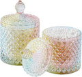 Qtip Holder Glass Apothecary Jars with Lid Bathroom Accessories Vanity Organizers and Makeup Storage for Cotton Swabs, Makeup Sponges, Bath Salts, Canister Dispenser, 2 Pack Rainbow