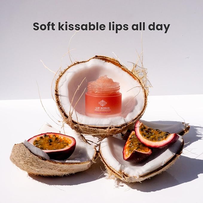 Dermasuri - Lip Exfoliator Scrub & Moisturizer - Sugar Scrubs, Overnight Hydration & Softening - Brighten & Soften Dark Lips For Men & Women -Soothing Dryness -Coconut Passion Fruit Flavor - 20g/0.7oz