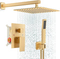 FPXRNG Gold Shower Faucet Set, Rainfall Shower System with Rain Shower Head and Handle Set, Wall Mounted Shower Fixtures, Full Metal Trim Repair Kit 10 inch Paint Gold (With Shower Valve)