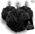 Large Black Bath Sponge, Gentle Exfoliation Mesh Sponges, Long Lasting Loofah with Suction Cup Attached, Easy Hang to Dry Pack of 3
