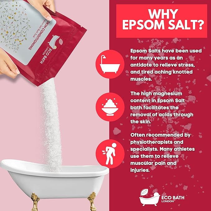 Eco Bath London Skin Conditioning Epsom Salt Bath Soak - Pouch 2.2 lb (1 kg), Made in UK, Natural Magnesium Bath Salt with Neroli and Lavender for Soft Glowing Skin, Spa Gift for Relaxation