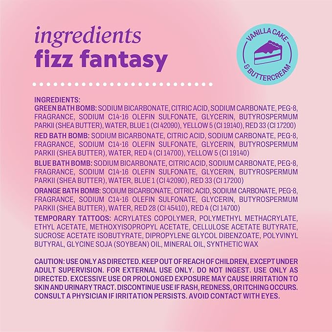 ONYX Professional Fizz Fantasy Hydrating Kid’s Bath Bomb, Vanilla Cake and Buttercream Scented | 4 Pack Kids Bath Bomb Set with Surprise Inside | Gentle Bath Bomb for Kids, 4 Count