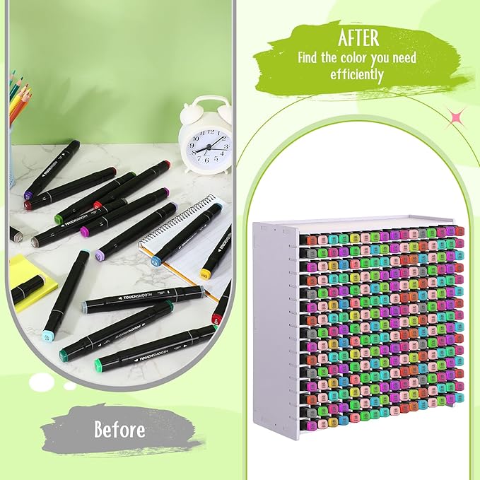 2 Pack Marker Storage Organizer, 480 Slots Total Art Supply Holder for Desk, Marker Rack with Removable Dividers for Colored Pencils & Paint Brushes (13.4 x 13.2 x 5.2")