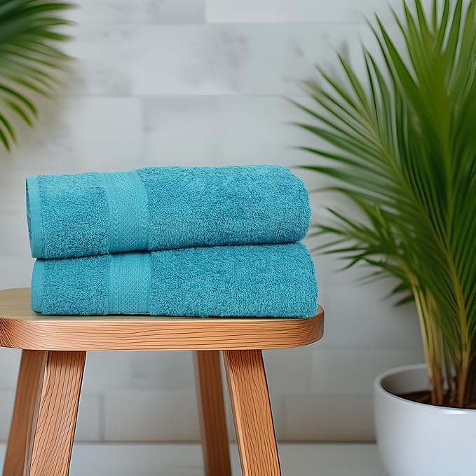 Commercial Bulk Pack of 12 Bath Towels – 100% Cotton Terry 24" x 48" – Ideal for Hotels, Salons, Gyms, Spas & Institutional Use – Teal Blue