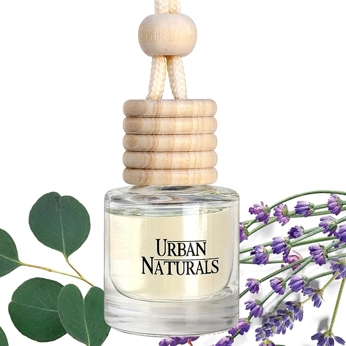 Urban Naturals Car Air Freshener Diffuser 1 Pack - Eucalyptus Lavender Scent, 45+ Days Long Lasting Fragrance, Made in USA, Glass & Wood, Hanging Design + Vent Cip, Easy to Use