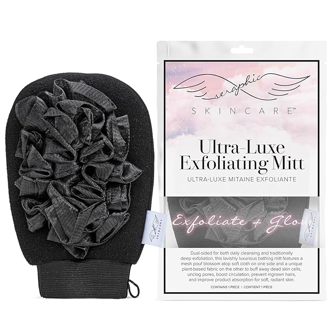 Seraphic Skincare Ultra-Luxe Exfoliating Mitt for Traditional Korean Exfoliation – Body Exfoliator with Mesh Shower Gloves for Gentle Cleansing, Viscose Fiber Loofah to Exfoliate and Rejuvenate Skin
