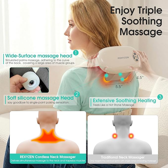 2026 Cordless Neck Massager with Heat for Pain Relief Deep Tissue, 4D Kneading Massage Tools with Remote Control, Rechargeable Shiatsu Massager for Neck, Shoulders& Back, Women& Men
