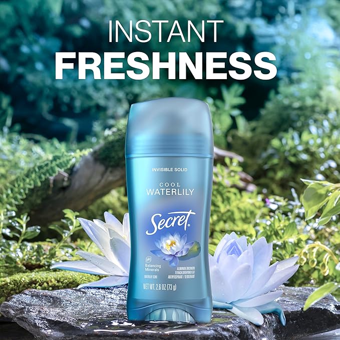 Secret Invisible Solid Antiperspirant and Deodorant, Waterlily Scent, 2.6 oz