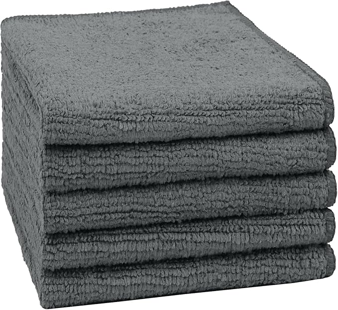 Orighty Washcloths, 5 Pack Microfiber Face Towels, Highly Absorbent and Soft Feel Wash Cloths & Hand Towels for Bathroom, Hotel, Spa, and Gym, 11.5x11.5 Inch, Grey