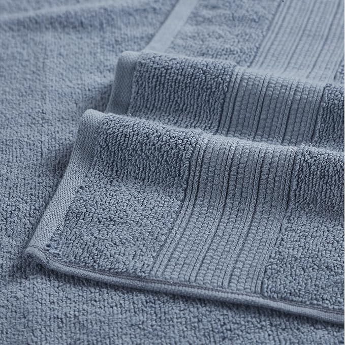 Modern Threads 6-Piece Towel Set – 100% Cotton, Quick Dry, Ultra Absorbent – Includes 2 Bath, 2 Hand, 2 Washcloths (White/Reinhart Blue)