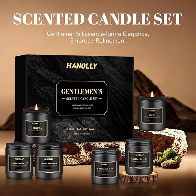 Mens Scented Candle Gift Set, 6 Pack Candles for Men,Gifts for Father, Soy Candles for Home Scented, 42 oz Long Lasting Aromatheraspy Candle, Maculine Manly Jar Candle Kit