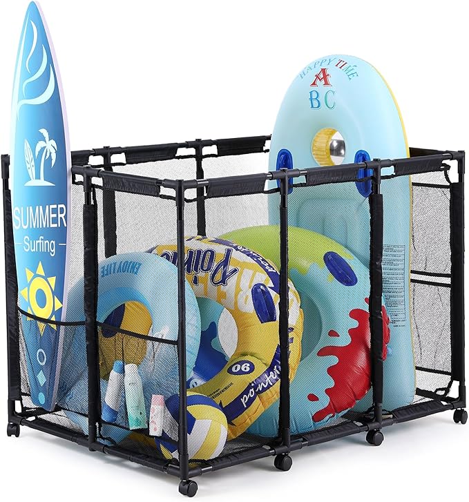 Tiita Pool Storage Bin, Rolling Pool Toy Storage Organizer,Parts & Accessories，Pool & Spa Replacement Parts（Black）
