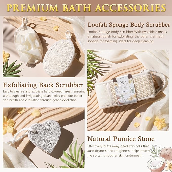 Mothers Day Birthday Gifts for Women, Vanilla Coconut Relaxing Spa Gift Baskets for Women Self Care Package Bath Gift Set, Home Bath and Body Kit Pampering Gifts for Womens Her Mom Friends Sister Wife