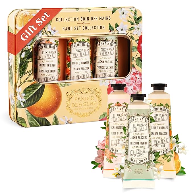 Panier des Sens - Mini Hand Cream Set - Gifts for Women - Orange Blossom, Jasmine, Geranium Natural Hand Cream - Mothers Day Gift Ideas Made in France - 96% Natural - Hand Lotion Travel Size 3x1 Floz