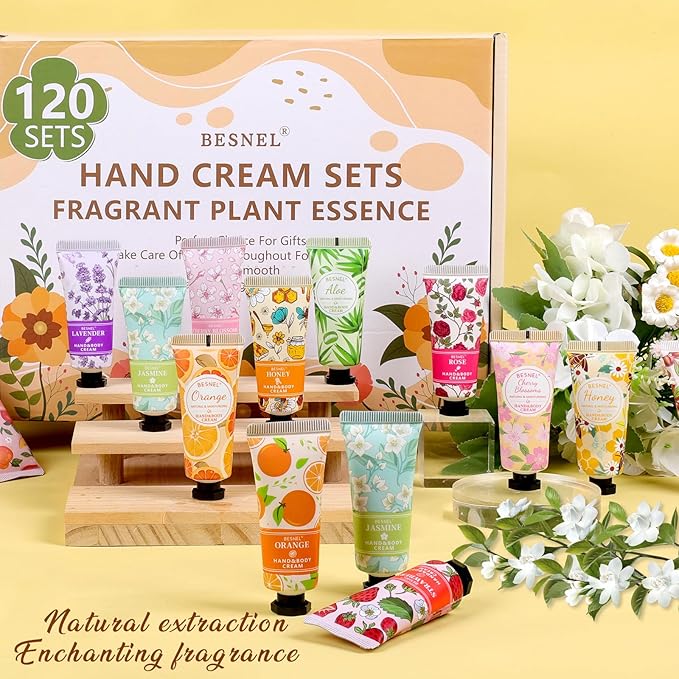 120 Pack Hand Cream Gift Set For Women, Mothers Day Gifts,Teacher Appreciation Gifts,Nurses Week Gift, Mini Hand Lotion Travel Size in Bulk for Dry Cracked Hands, Bridesmaid Gift,Party Favors