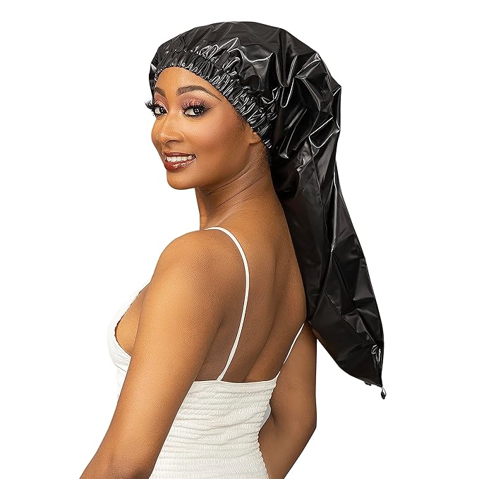 Esha Girl - Shower Cap for Extra Long Hair, Braids, Locs, Twists – Waterproof – Snug Fit Guarantees No Leaks – Easy Button Up (Light Blue, Long (22.3" x 9"))