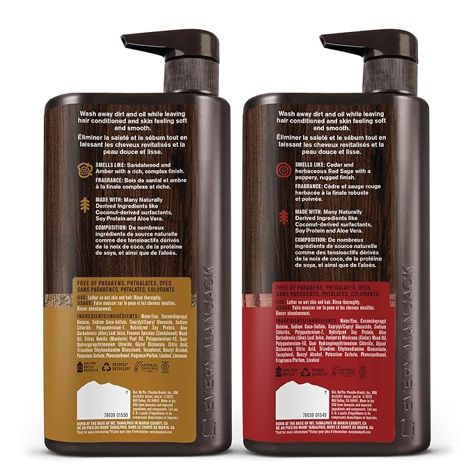 Every Man Jack Men’s 3-in-1 All Over Wash for All Skin and Hair Types - Amber + Sandalwood & Cedar + Red Sage Bundle - Cleanse and Nourish w/Naturally Derived Ingredients - 28.8 fl. oz (2 Pack)