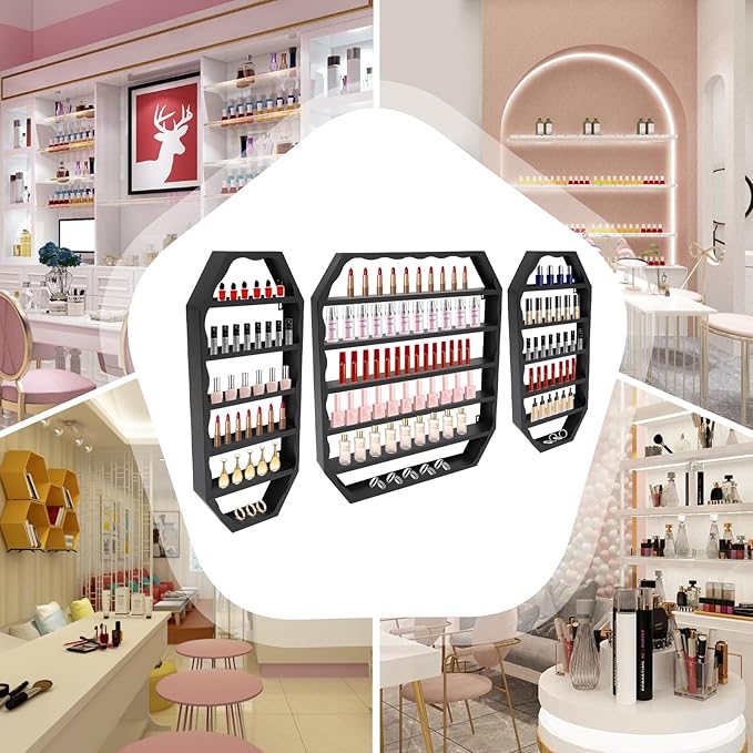 Nail Polish Organizer Wall Mounted, 3Pcs 6-Tier Nail Polish Storage Rack, Metal Nail Polish Storage Holder, Multifunctional Organizer for Essential Oil Perfume at Home Salon Spa(Black)