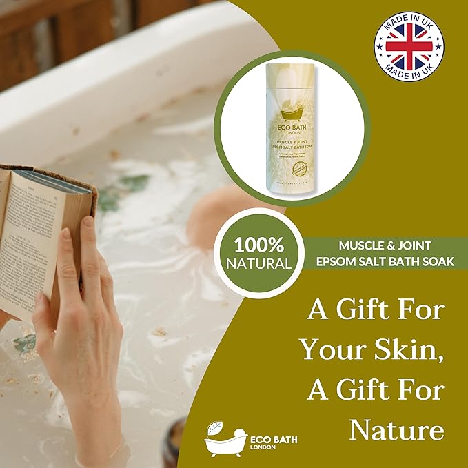 Eco Bath London Muscle and Joint Epsom Salt Bath Soak - Tube 2.2 lb (1 kg), Made in UK, Natural Magnesium Bath Salt, Relaxing Spa Bath Soak for Stress Relief, Self Care Gift for Women and Men
