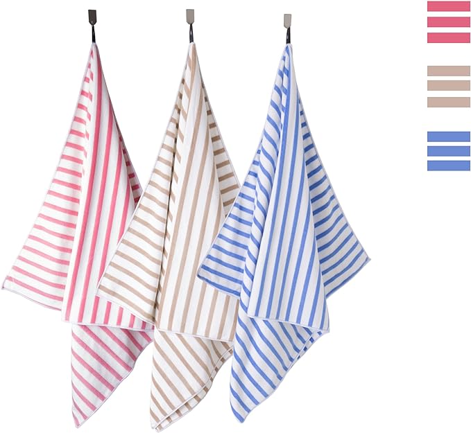 JML Microfiber Beach Towels, Large Bath Towel Set for Adult, 6 Pack, 27" x 55" - Cabana Stripe - Absorbent, Quick Dry for Pool, Bathroom, Sport, Yoga, Camping, Swimming, Dorm, Summer Party, Blue