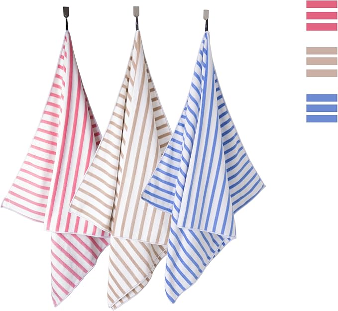 JML Microfiber Beach Towels, Large Bath Towel Set for Adult, 6 Pack, 27" x 55" - Cabana Stripe - Absorbent, Quick Dry Lint-Free, No Fading for Party, Hair Wrap, Pool, Sport, Yoga, Swimming, Coffee