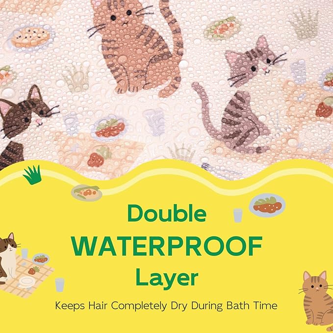 Years calm Kids Shower Cap, Waterproof Reusable Cartoon Bath Cap with Double Layers & Soft Elastic Band, Washable shower cap for kids, Great for Daily Bath