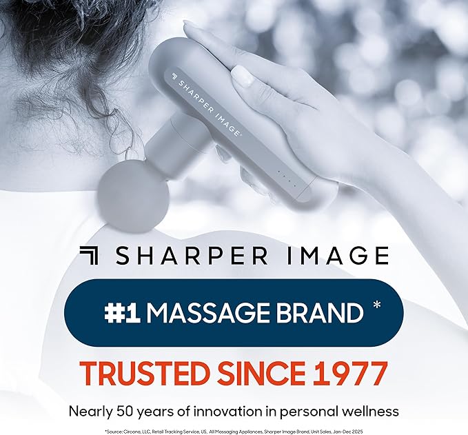 Sharper Image PowerBoost Circuit Massage Gun [2026 Version] Deep Tissue Percussion Massager with 6 Speeds for Back, Shoulders, & Full Body Muscle Pain Relief, with 4 Attachments & Travel Case