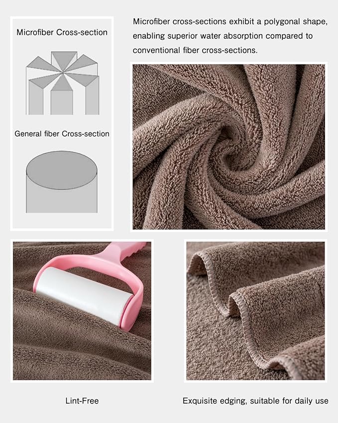 sakano 4-Piece Bath Towel Set,Quick-Dry Absorbent Lint Free & Launder Soft Coral Velvet Microfiber Towels for Bathing, Fitness, Spa, and Guest Use -Dark Gray, 28 x 55 inches
