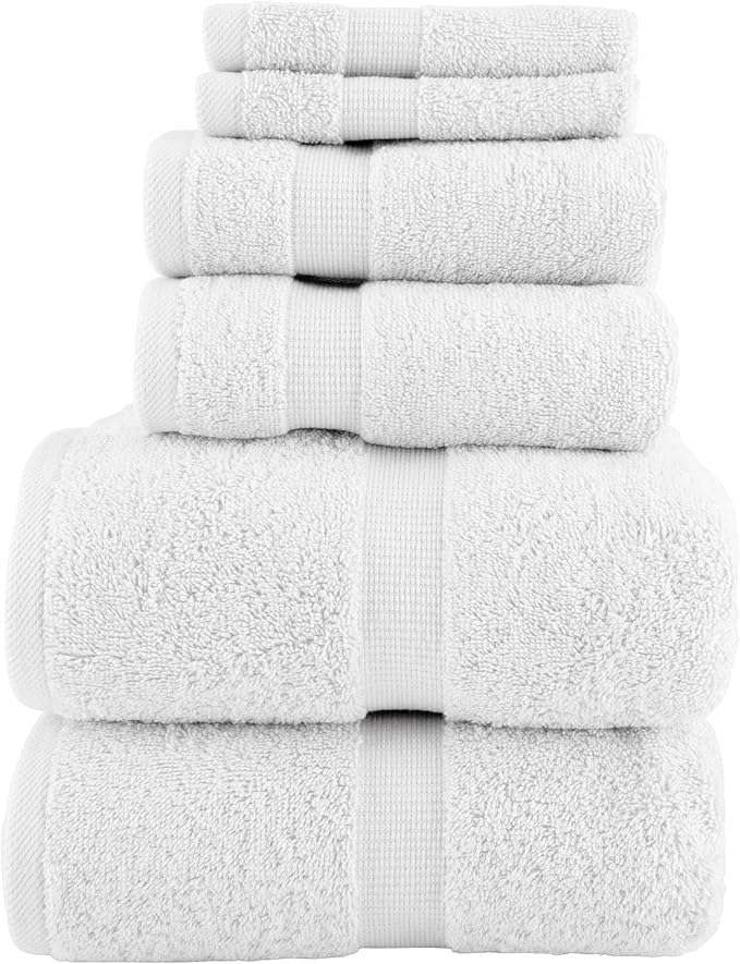 Lavish Home 6 Piece Towel Set - 550 GSM 100% Cotton Bathroom Accessories - 2 Bath Sheets, 2 Hand Towels, and 2 Wash Cloths - Soft and Absorbent Bathroom Set for Shower, Gym, Dorm, and Spa (White)