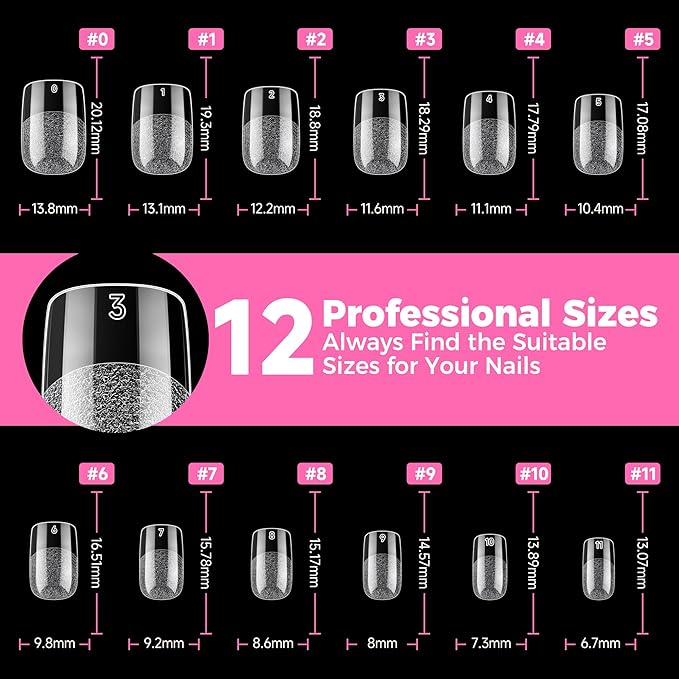 UNA GELLA Short Square & Squoval Nail Tips 216pcs Pre-Etched Short Square Round Oval Press on Nails Squoval Clear Acrylic Fake Full Cover Gel Nails Tips for Nail Extensions Home DIY Salon 12 Sizes