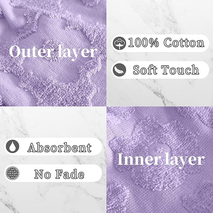 VOOVA & MOVAS 6-Pack Shower Wash Cloth, 100% Cotton Soft Absorbent Bath Mitts with Hanging Loop, 8.3x6.3 Inch European Style Bathing Gloves for Body & Spa, Purple Flower