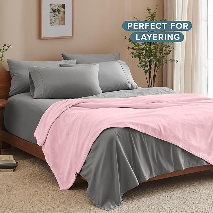 Bare Home Fleece Blanket - Throw/Travel - Ultra-Soft Lightweight for Bed, Sofa, and Couch - Luxury Microplush - Cozy Warm Blanket (Throw/Travel, Light Pink)