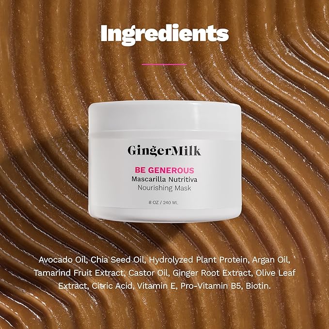 Deep Repair Hair Mask for Dry, Damaged & Curly Hair – Hydrating Hair Mask with Castor Oil, Biotin & Ginger Milk – Sulfate Free Hair Mask for Color Treated Hair – Be Generous by Ginger Milk – 8 oz
