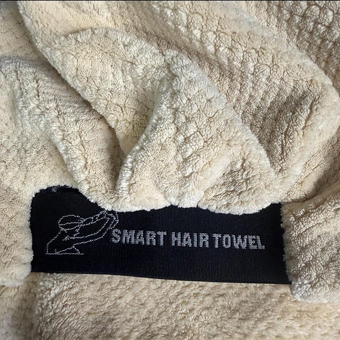 Smart Hair Towel™ – Slim Shape Microfiber Hair Wrap with Patented Elastic Band – Super Absorbent, Lightweight, Firm Fit – for Wet & Dry Hair (Champagne Sand, Medium)