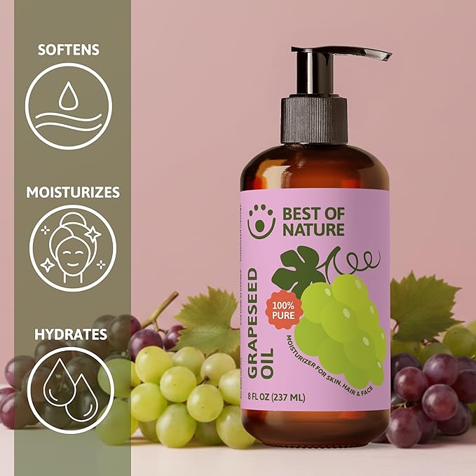 Best of Nature 100% Pure Grapeseed Oil - Unscented, Lightweight, Non-Greasy Moisturizer for Hair, Skin, Face & Aromatherapy, Carrier Oil for Essential Oils, 5 Gallon Pail (640 fl oz)