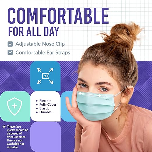 Medtecs Kids Face Mask Disposable - 2 Sizes Option (Child/Youth) 50 PCs - Comfy 3-Ply Breathable Children Masks, The Better Choice - Youth | Green