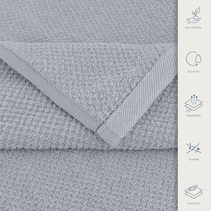 CASA COPENHAGEN EcoPop 4Pcs 100% Cotton Large Designer Towels Gift Set- Grey Voilet, 55"x27", 4Bath Towels for Bathroom (Box Pack, Set for Women & Men)