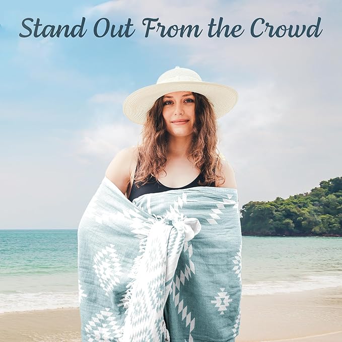 Turkish Beach Towel (35”x67”) – 100% Cotton, Quick Dry, Lightweight, Oversized Beach Towel for Pool & Travel - Pastel Teal Color