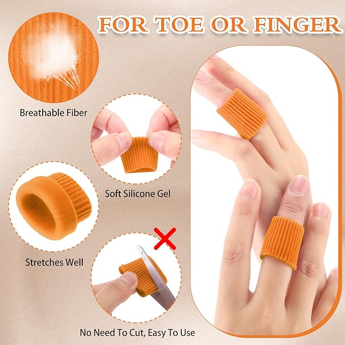 Blulu 24 Pieces Toe Tubes 0.98 Inches Cushion Tube Corn Pads for Toes Sleeves Soft Gel Protectors for Cushions Corns Blisters Calluses 3 Size(Orange,Assorted Sizes)