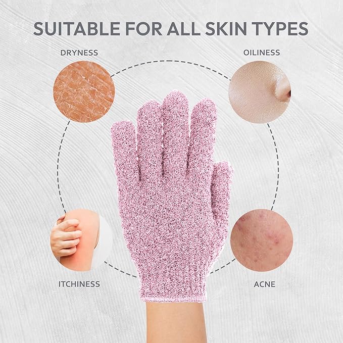 4 Pairs Exfoliating Gloves, 100% Nylon, Dual Texture Body Scrub for Spa, Massage & Dead Skin Removal, Multi-Color Shower Bath Accessories (Sage Mist/Soft Orchid)