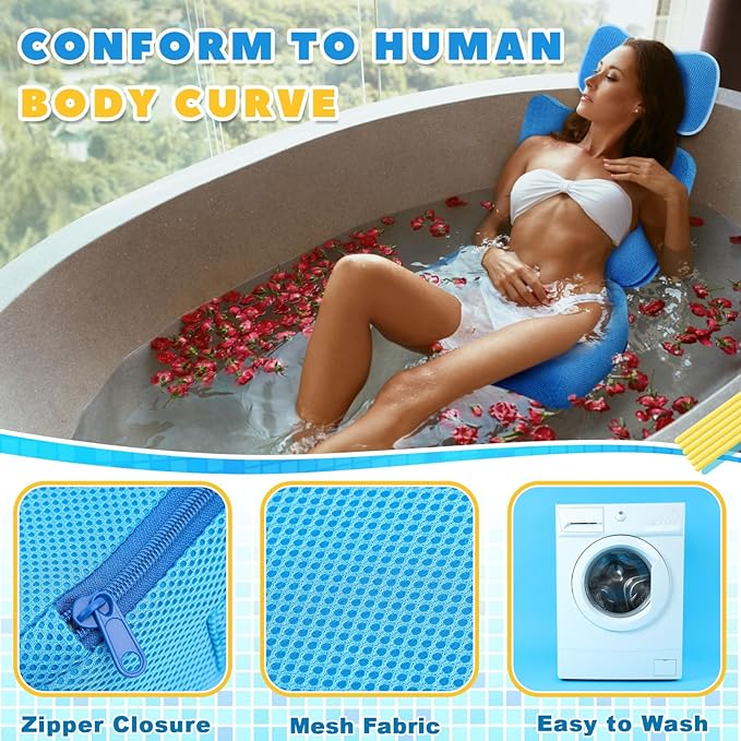Yerliker 2 Pcs Foldable Hot Tub Booster Seat for Adults Adjustable 2 Heights up to 6.3" with Bath Pillow Weighted Spa Cushion Mesh Inflatable Hot Tub Seat Accessories for Spa Bathtub Pool