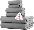 CASA COPENHAGEN Waffle 6Pcs 100% Egyptian Cotton Large Designer Towels Gift Set- Grey Violet, 2Bath 2Hand 2Washcloths, Bath Towels for Bathroom (Box Pack, Set for Women & Men)