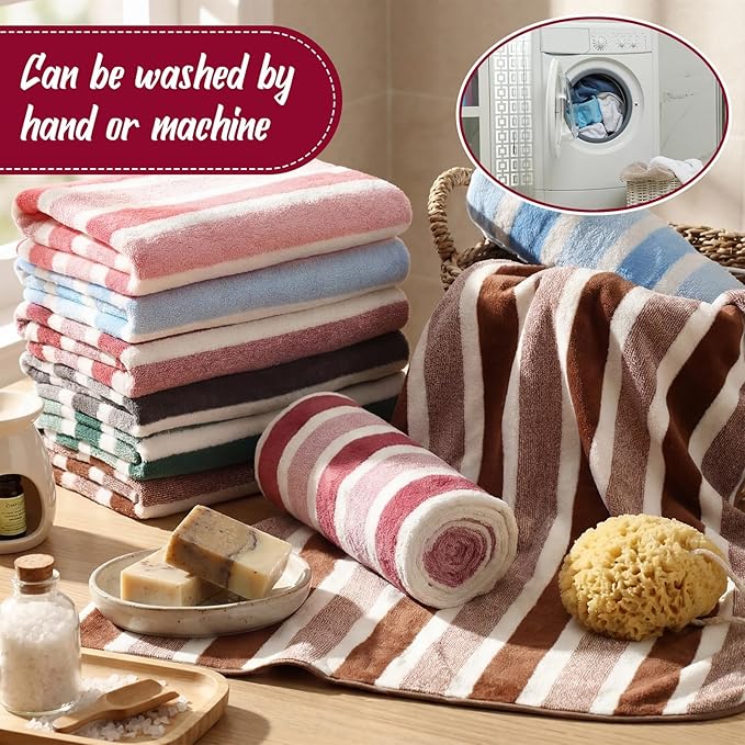 SmoothNovelty 18 Pack Microfiber Bath Towels Bulk 27'' x 60'' Oversized Size Bath Towel Highly Absorbent Extra Large Soft Drying for Beach Shower Summer Salon Sport Gym Party (Stripes,Neutral)