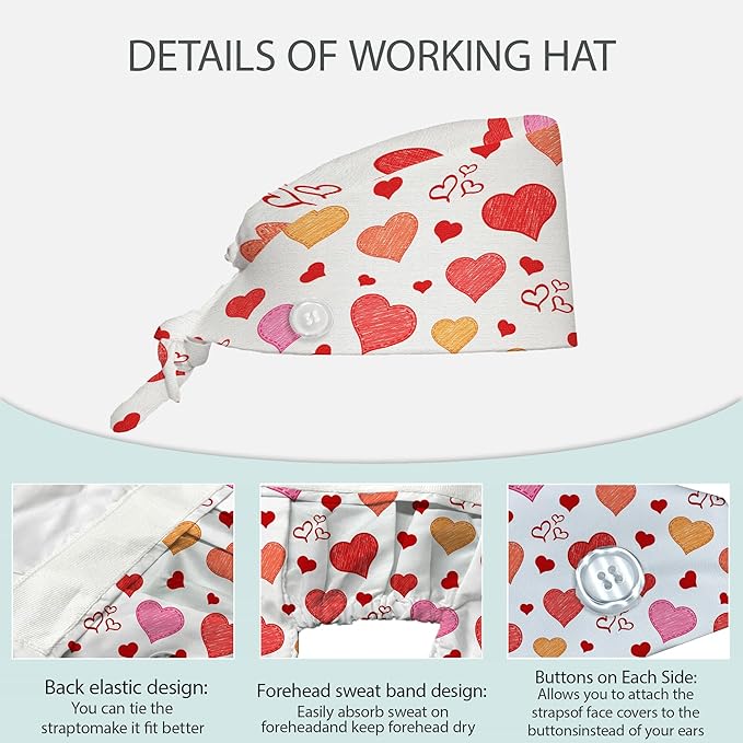 2 Pcs Working Cap with Sweatband for Women Men, Adjustable Cleaning Working Hats, Nurse Surgical Caps