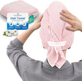 100% Cotton Large Hair Towel Wrap for Women, Men & Kids – Non-Microfiber 450 GSM Thick Super Absorbent Hair Towel 26x40 Inches, Secure Elastic Hair Wrap for Long & Curly Hair (Pink)