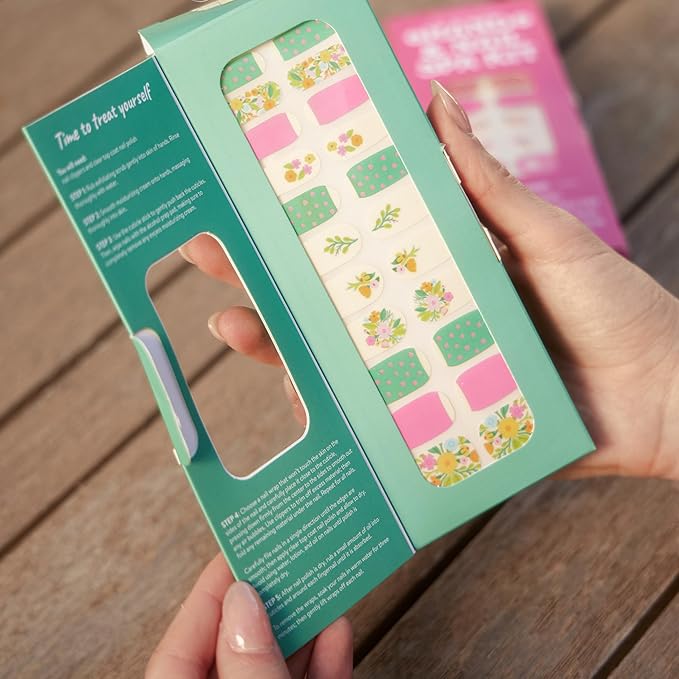 Studio Oh! Hand & Nail Spa Kit, Mini Nail Kit with 22 Nail Wraps, Exfoliating Scrub, Moisturizing Cream, Cuticle Oil & Tools, Girls Spa Kit, Travel Manicure Kit for Women & Girls (Floral Rush Design)