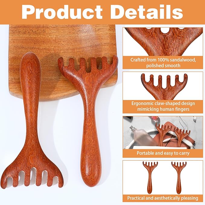 2 PCS Wood Scalp Massager, Wooden Massage Comb 6 Claws, Wood Head Massager Scalp Scratcher, Wooden Head Foot Scalp Massage Tool for Father's Day and Mother's Day Gifts