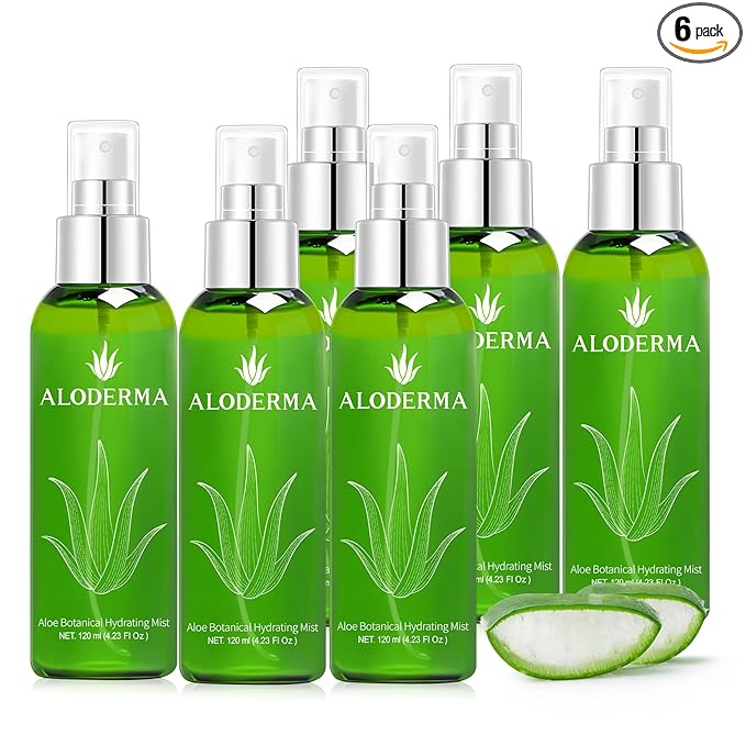 Aloderma Aloe Botanical Hydrating Mist Made with 82% Organic Aloe Vera - Soothing, Moisturizing Facial Spray with Panthenol - Refreshes, Invigorates Skin Throughout the Day, 120ml/4.23Oz (6)
