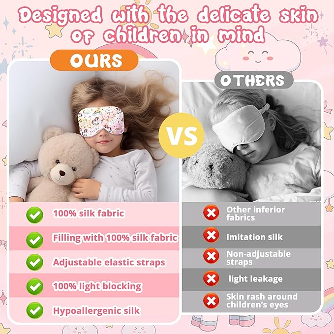 Kids Sleep Mask Eye Cover: 100% Real Natural Pure Silk Eye Mask with Adjustable Strap, Funny Blindfold Kids Eye Mask for Sleeping, Soft & Lightweight Eye Shade for Boys Girls Teens (Horse Style)